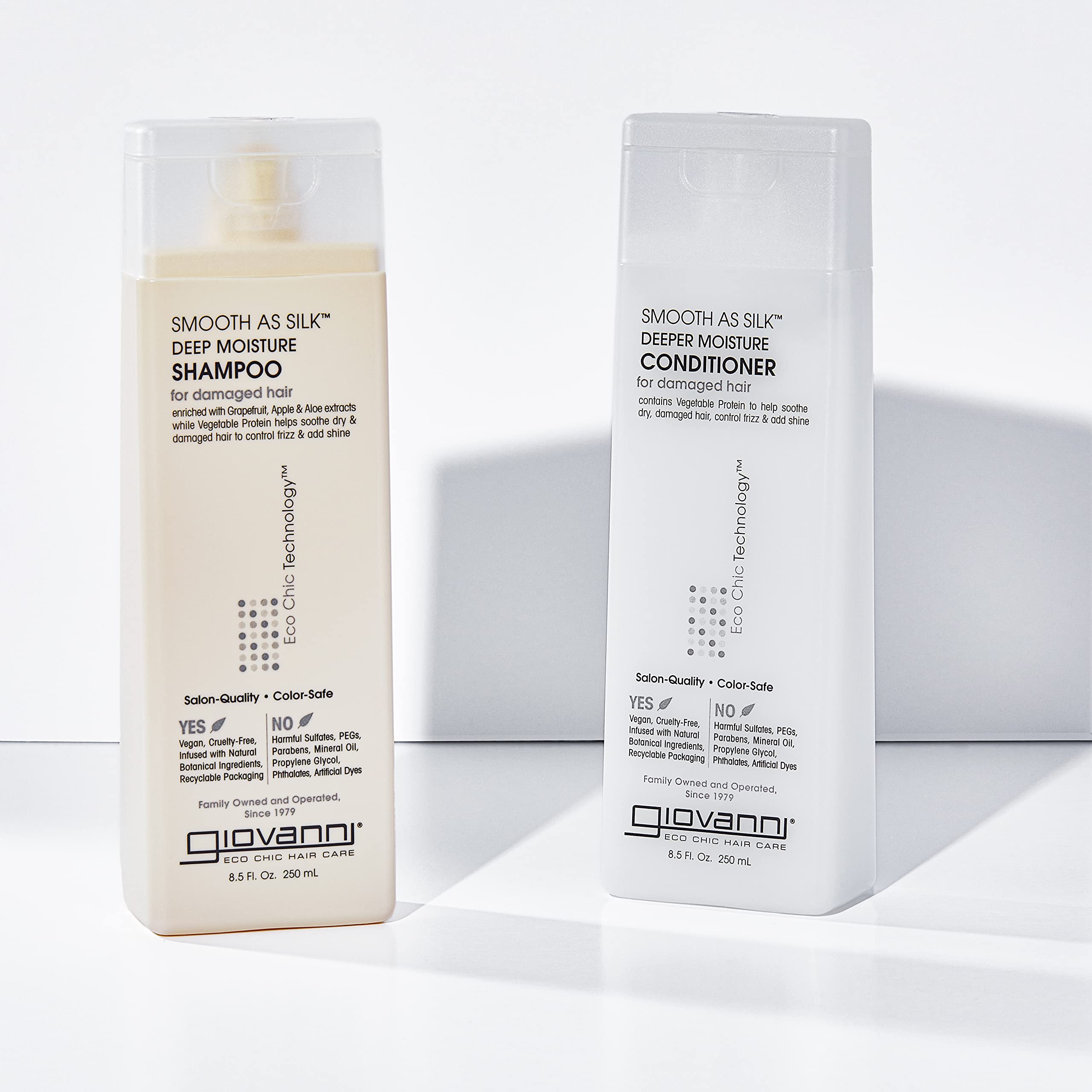 GIOVANNI Smooth as Silk Deeper Moisture set box reveals two 8.5 oz bottles.