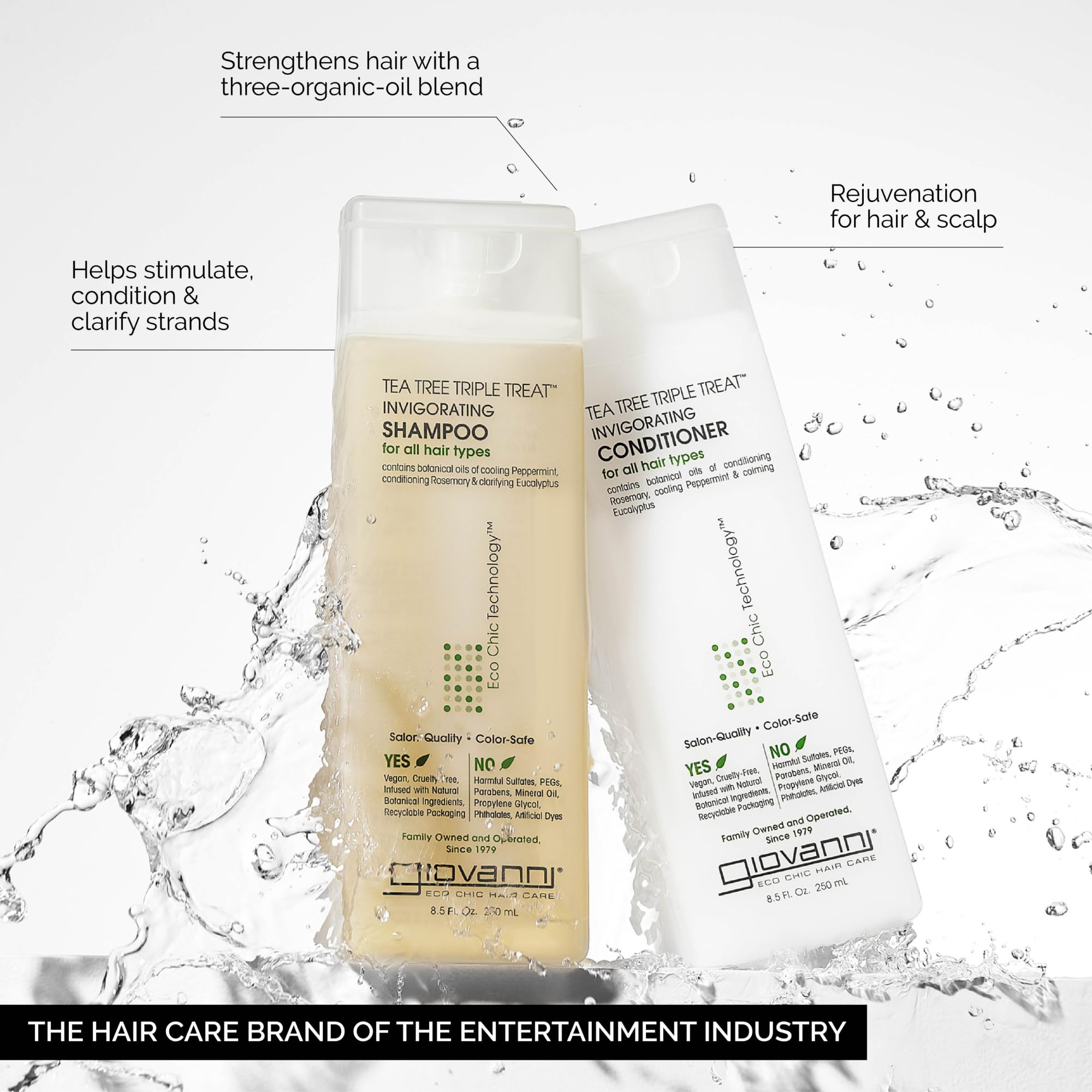 GIOVANNI Tea Tree Triple Treat Conditioner bottle pour supports smooth, hydrated curls