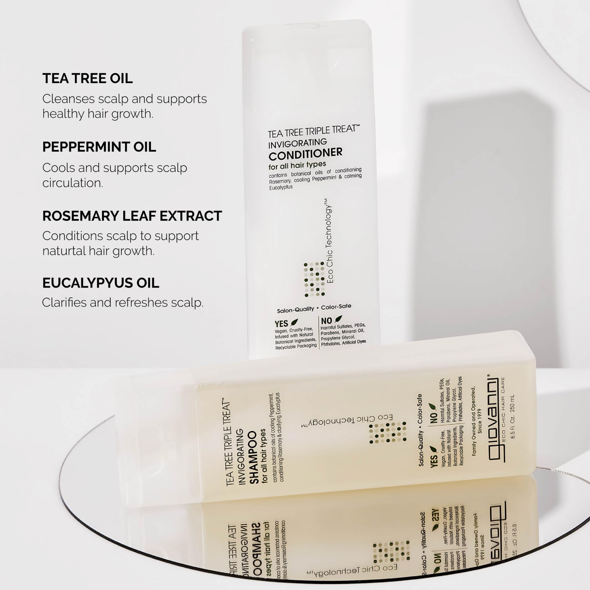 GIOVANNI Tea Tree Triple Treat conditioner front view supports soft defined curls