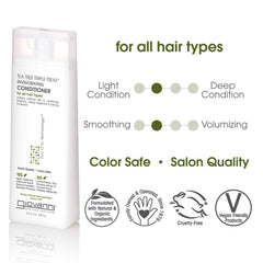 GIOVANNI Tea Tree Triple Treat label closeup showing sulfate-free and cruelty-free promise.