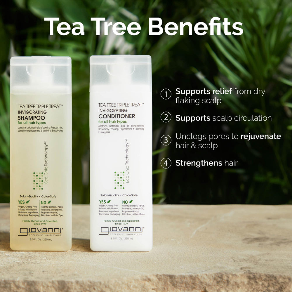 GIOVANNI Tea Tree Triple Treat set packaging emphasizes vegan cruelty-free eco-chic care