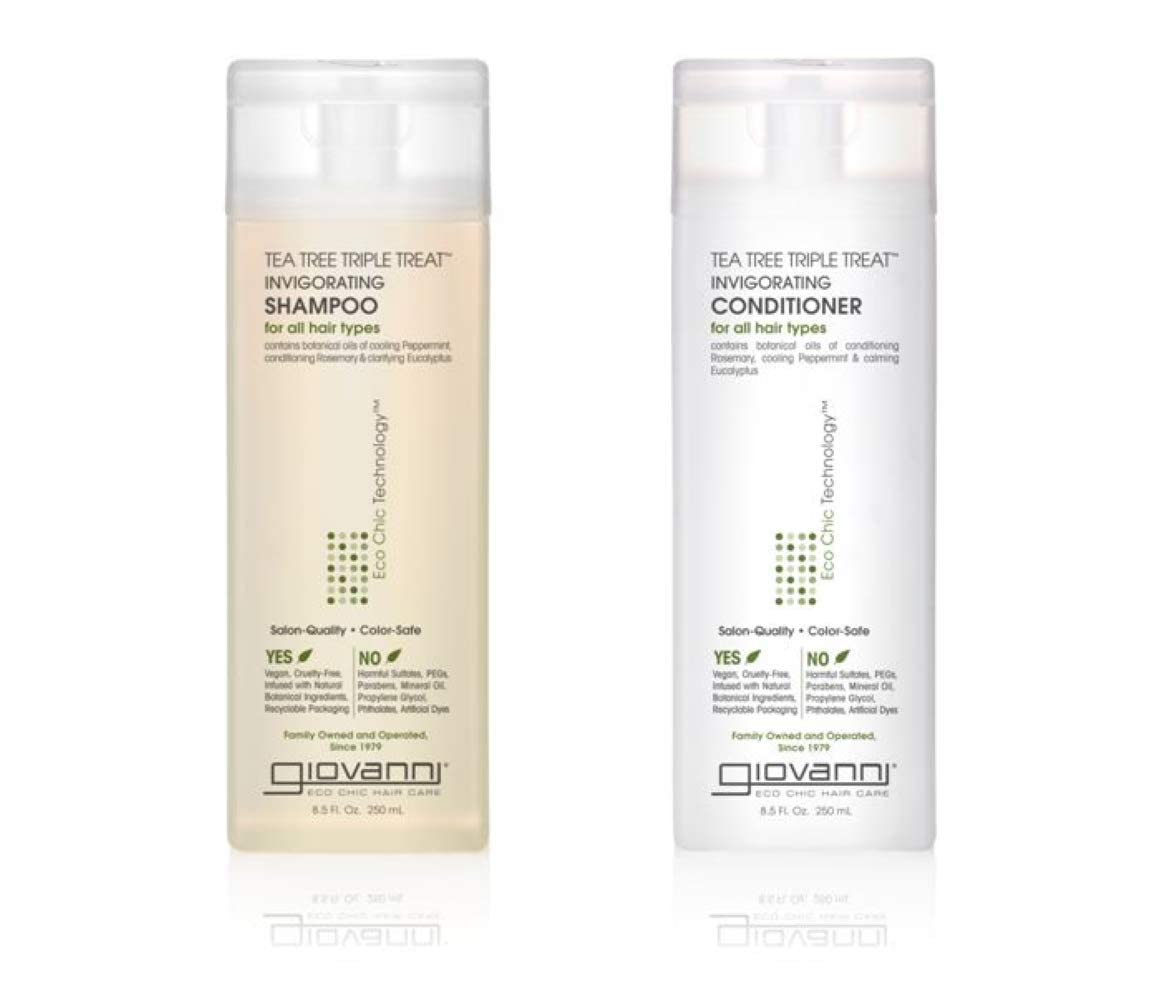 GIOVANNI Tea Tree Triple Treat Shampoo bottle pour for refreshed scalp care