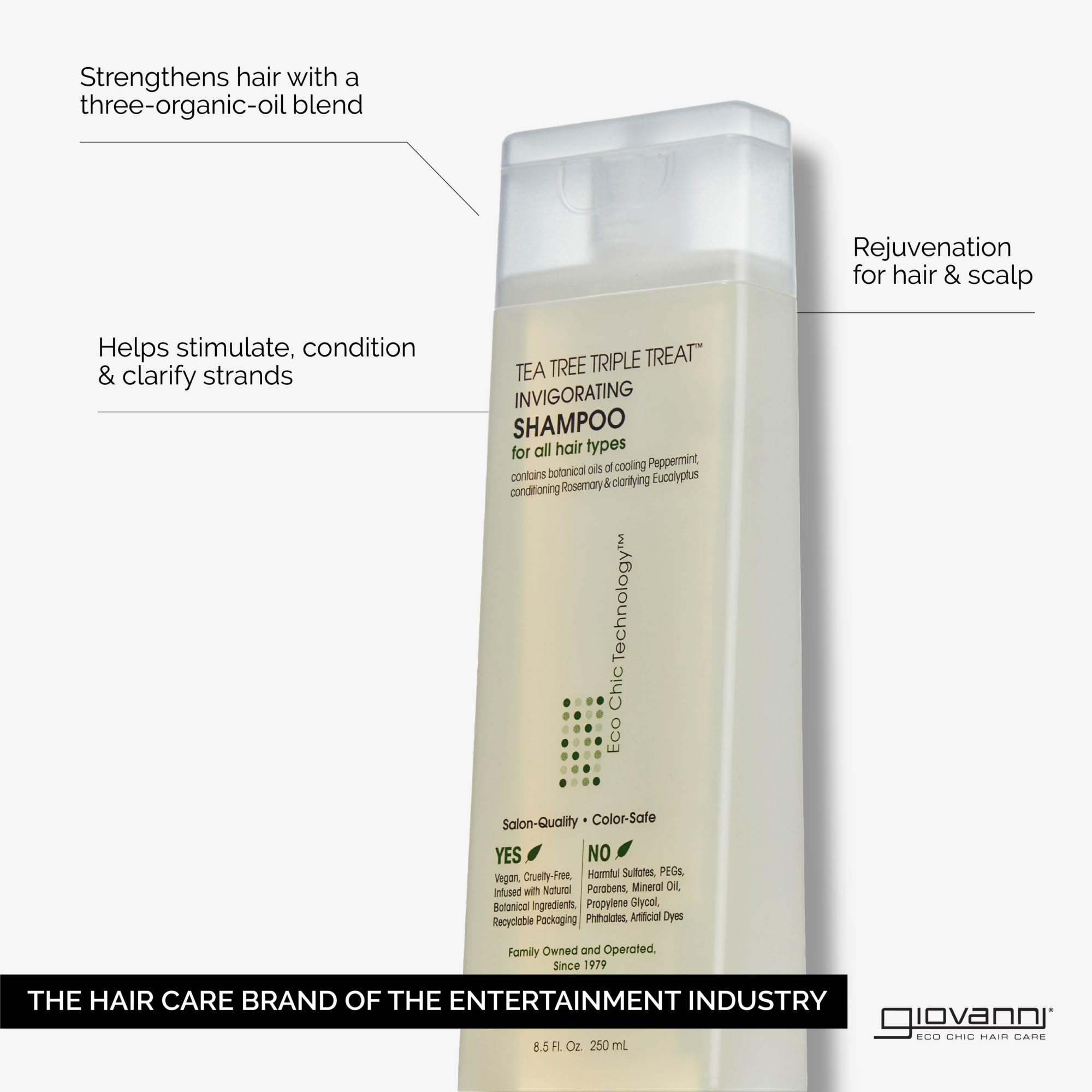 Giovanni Tea Tree Triple Treat shampoo lather highlights invigorating clean for hair vitality.