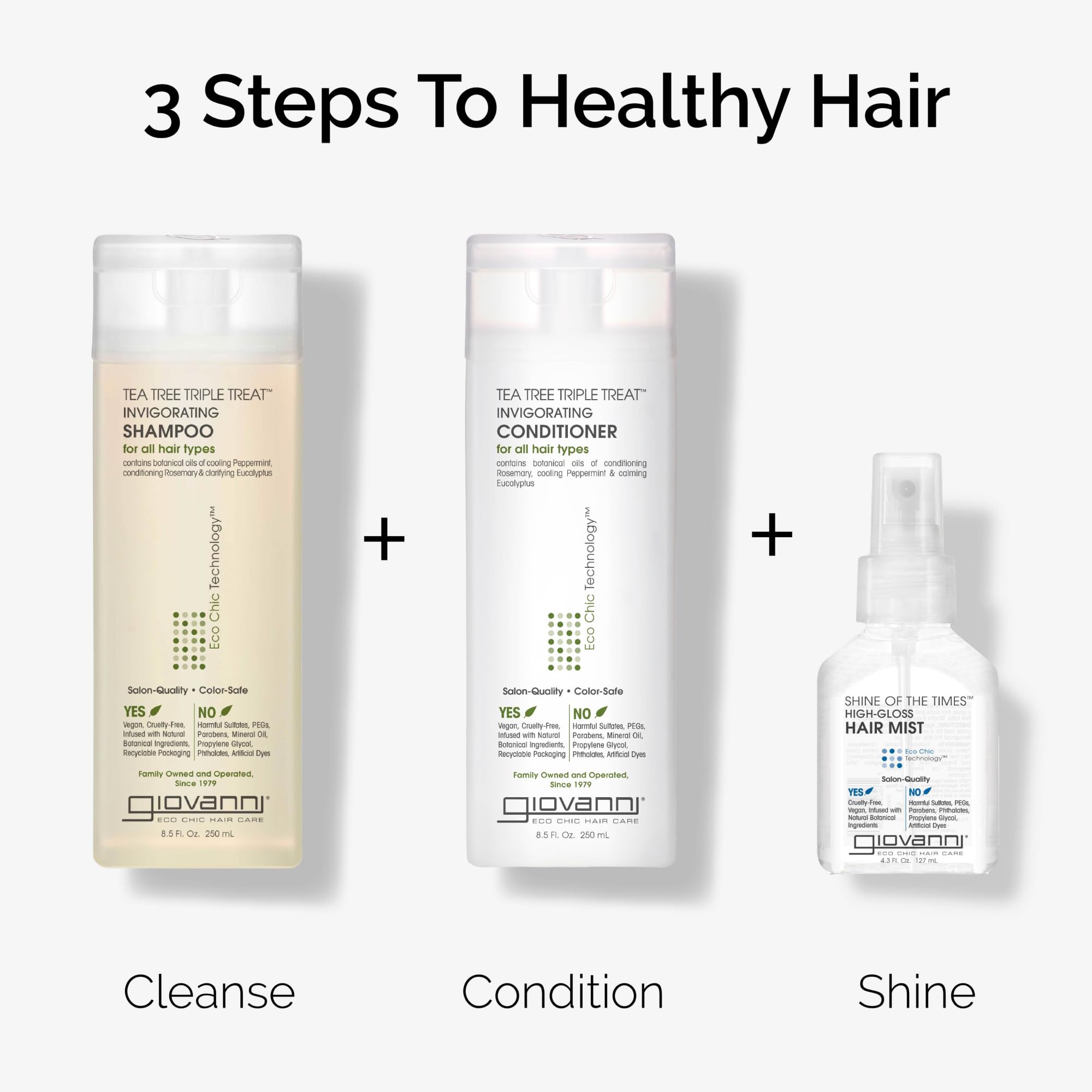 Giovanni Tea Tree Triple Treat vegan-certified formula aligns with cruelty-free hair care goals.