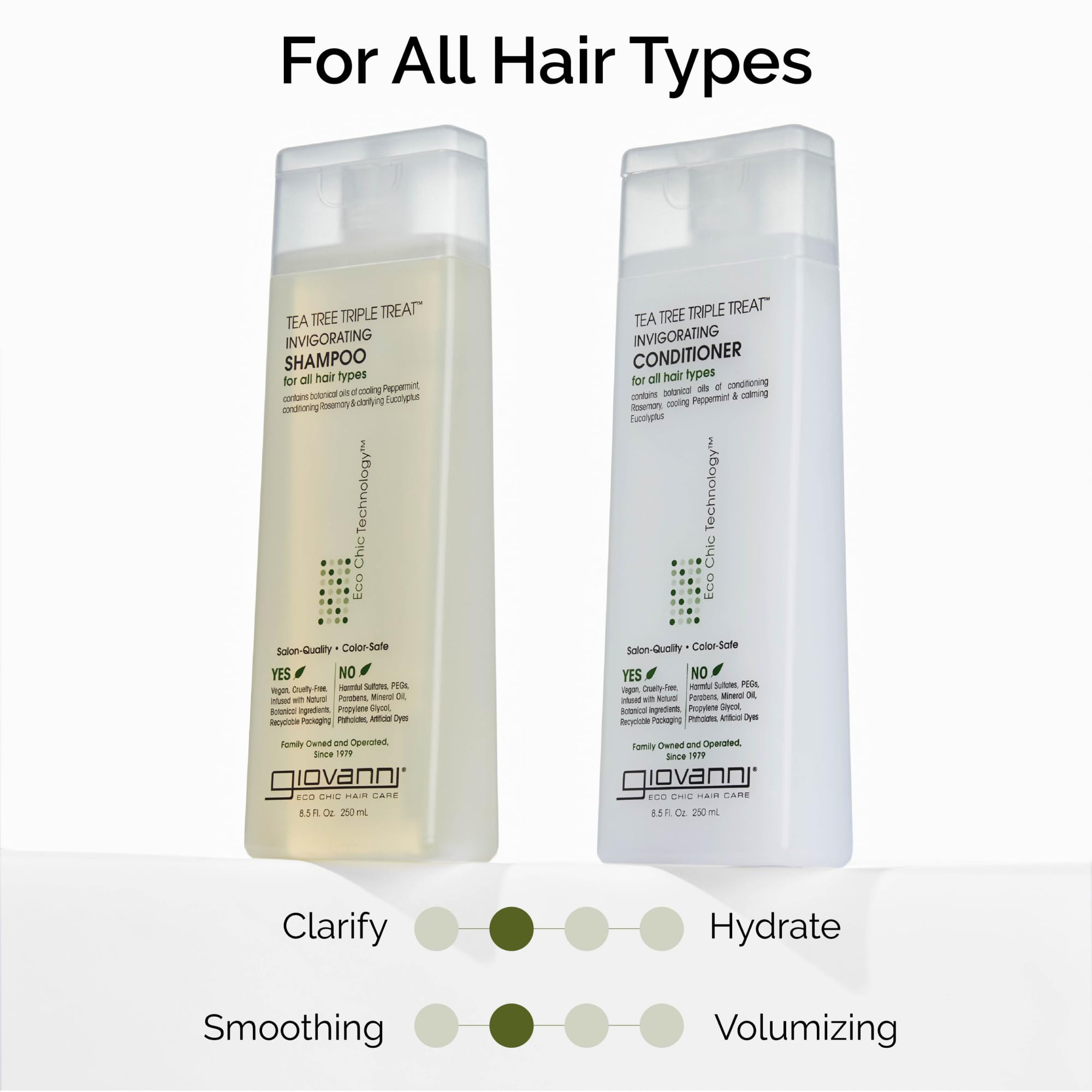 Giovanni Tea Tree Triple Treat vegan cruelty-free badge supports ethical, salon-grade care.