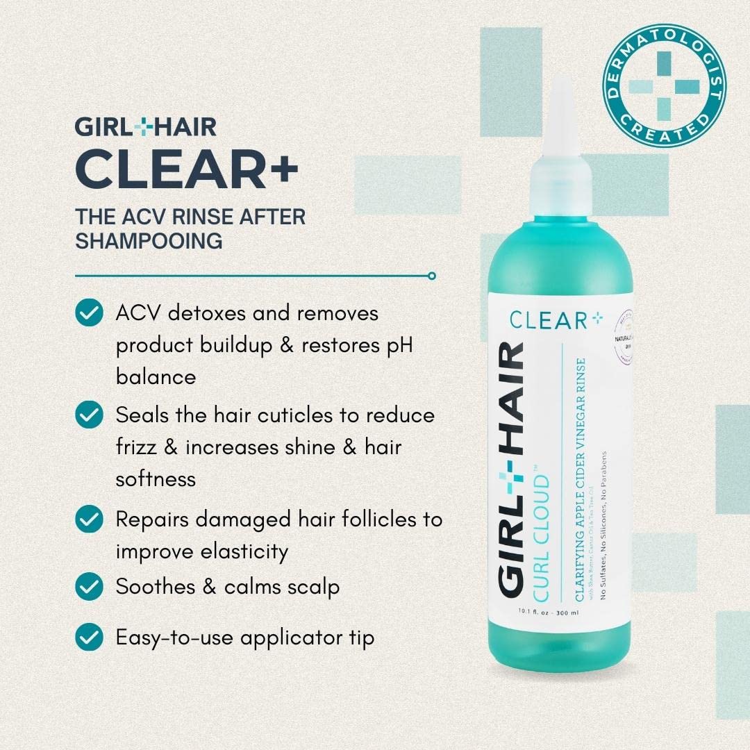 GIRL+HAIR G+H Clear Rinse label close-up showing clarifying formula.