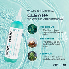 GIRL+HAIR G+H Clear scalp-scene application demonstrates detangling and scalp care.