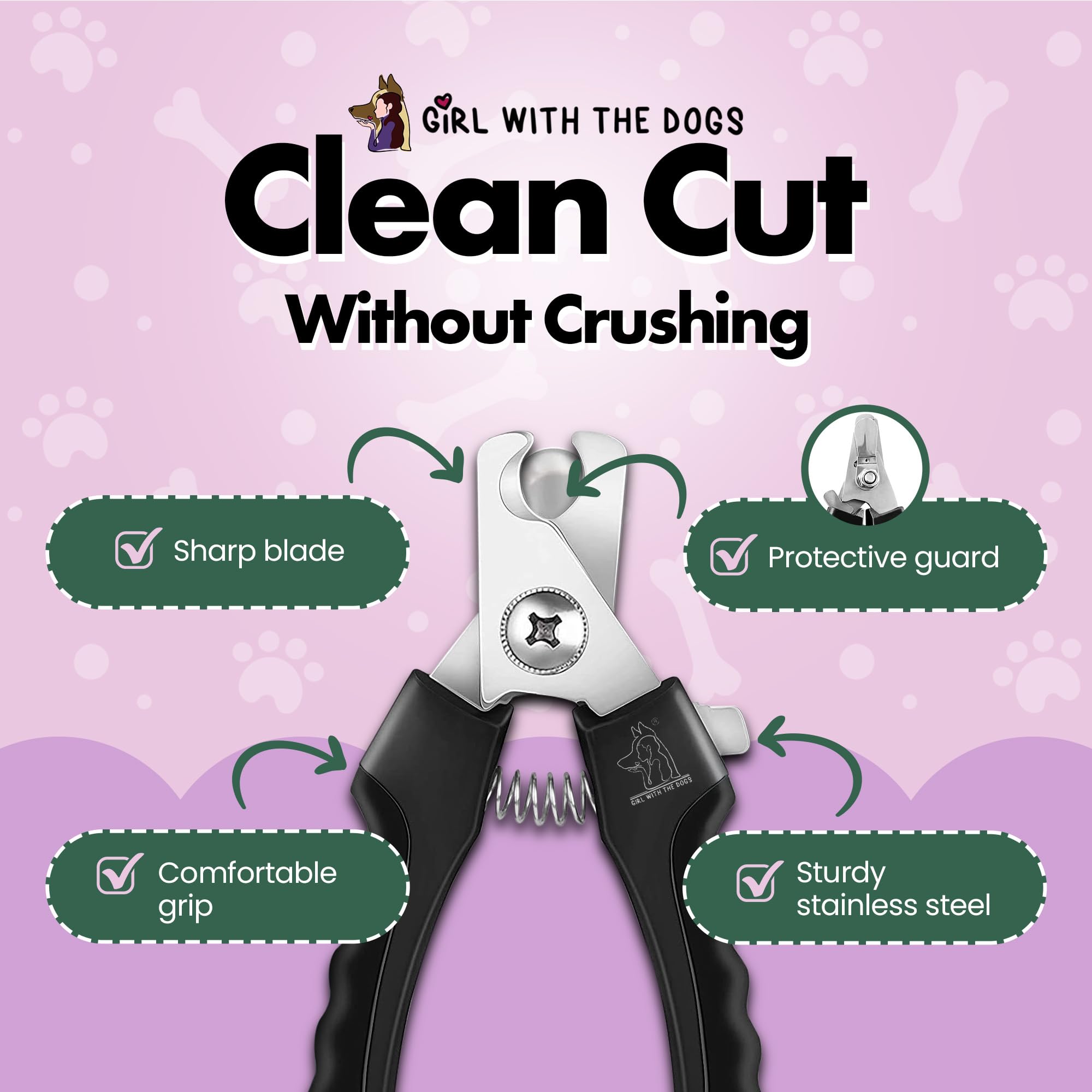 Girl With The Dogs pet nail clippers ergonomic grip for comfortable, fatigue-free trimming.