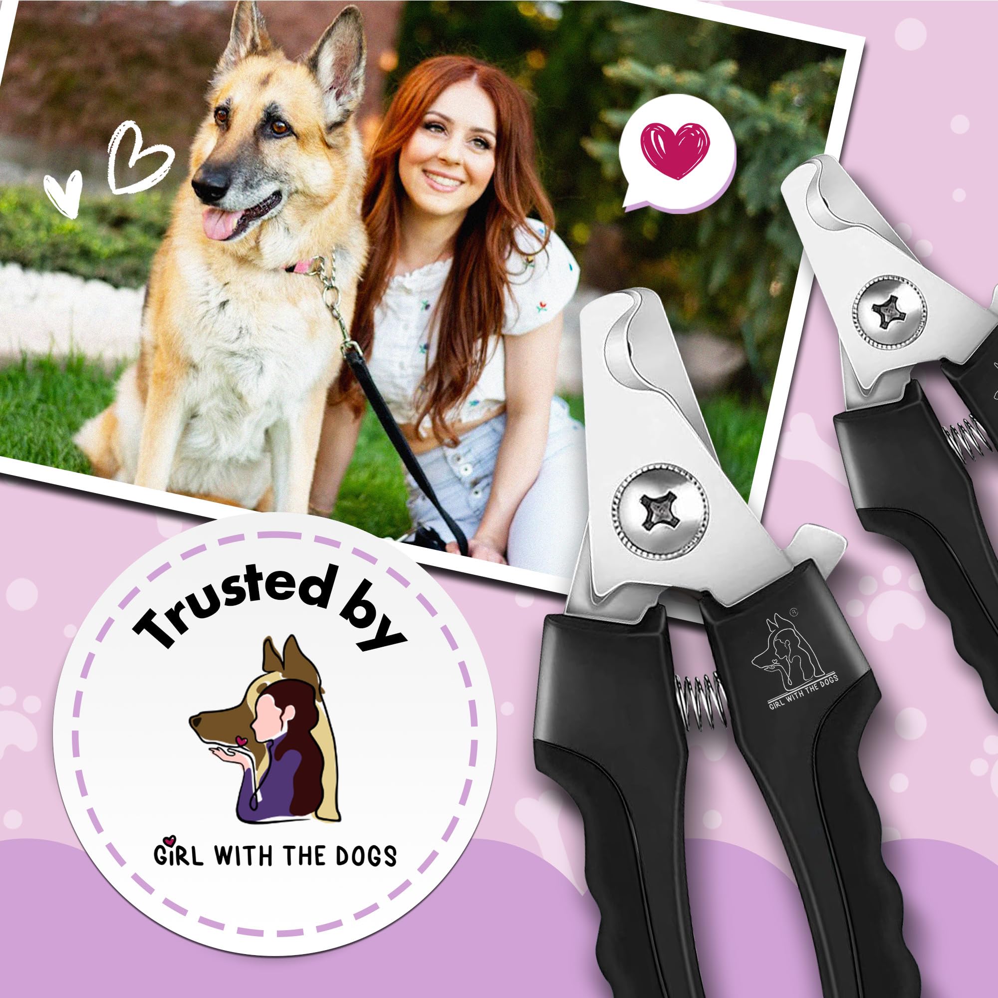 Girl With The Dogs pet nail clippers with guard protection for safe overcutting prevention.