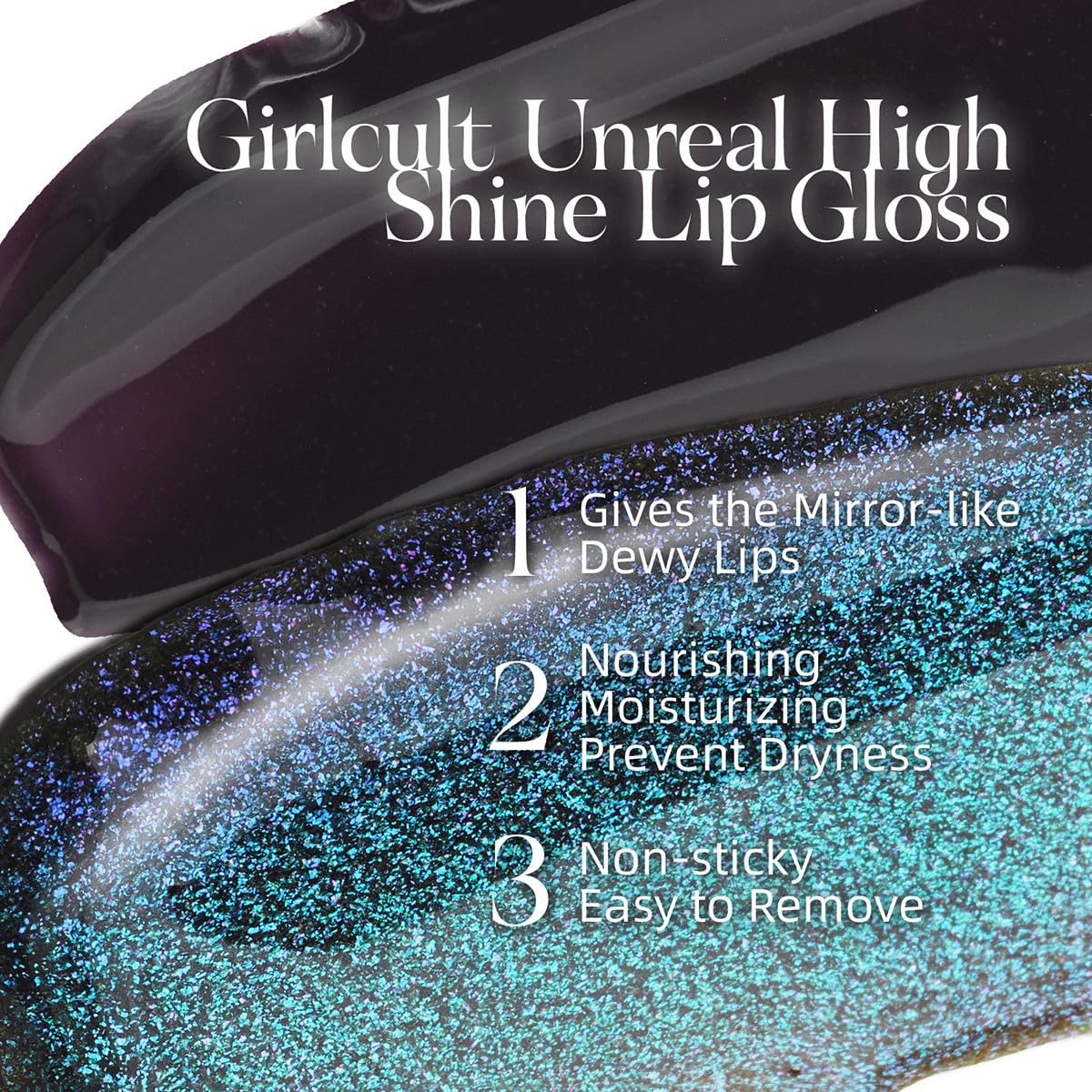 GIRLCULT Glass Shine Lip Gloss texture closeup highlights glossy finish.