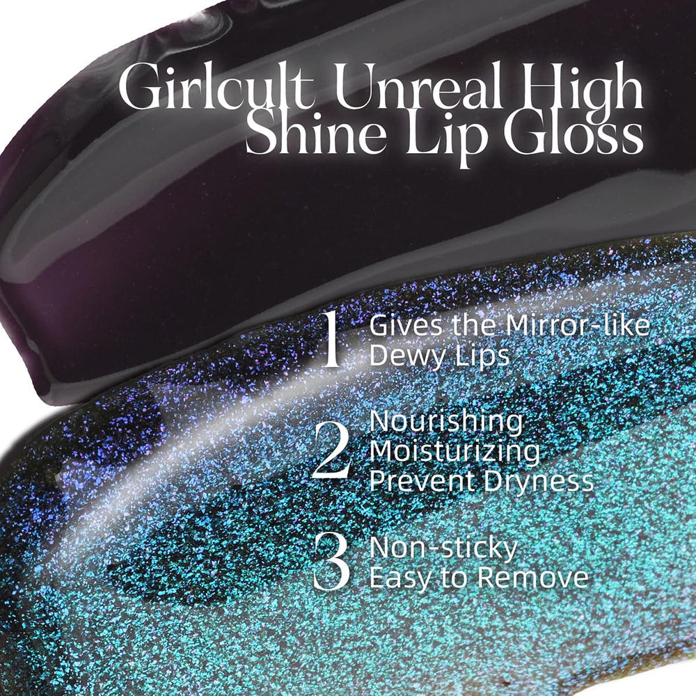 GIRLCULT Glass Shine Lip Gloss texture closeup highlights glossy finish.