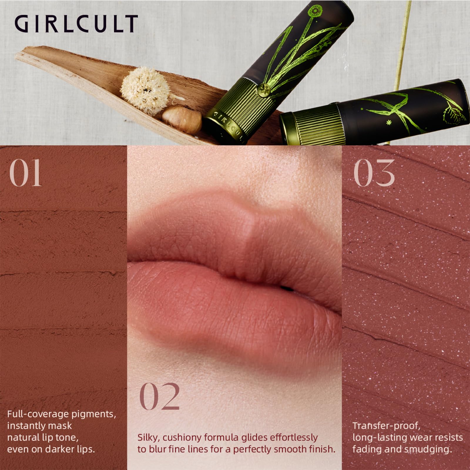 GIRLCULT Matte Lipstick S05 soft-focus finish visually smoothing pout