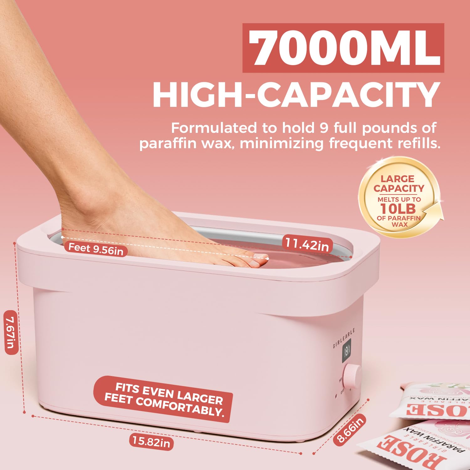 GIRLEARLE digital controls close-up showing precise temperature for customized paraffin therapy.