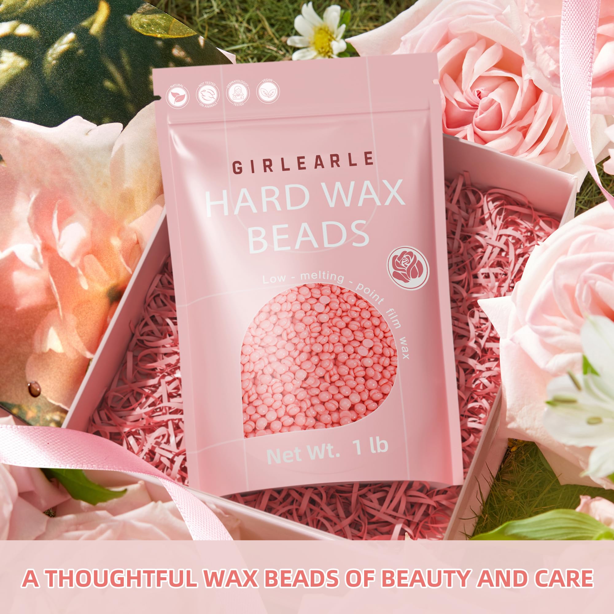 GIRLEARLE facial waxing at-home setup using rose formula beads.