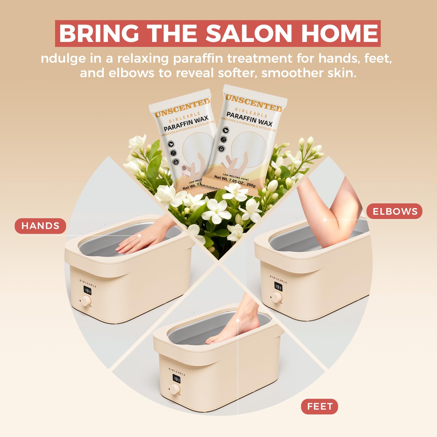 GIRLEARLE hand, foot, elbow treatment session setup at home.