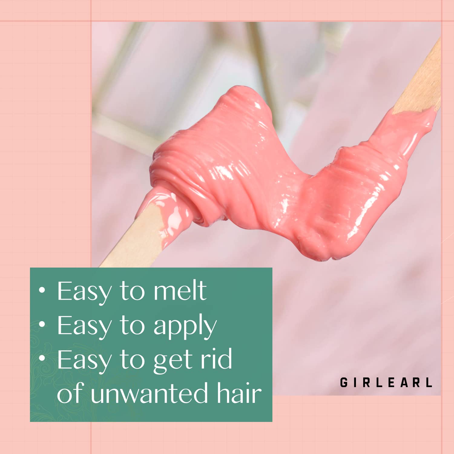 GIRLEARLE rose oil formula wax beads suggest skin nourishment and smooth results.