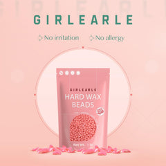 Close-up texture of GIRLEARLE rose formula wax beads for sensitive skin use.