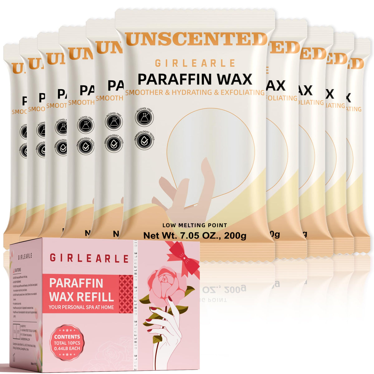 GIRLEARLE paraffin wax blocks 10x200g neatly packaged for long-lasting hand and foot care