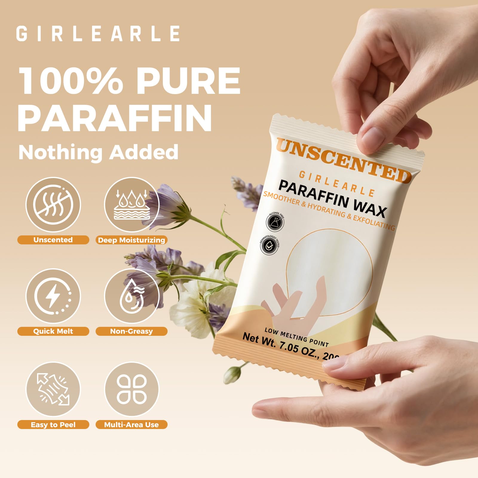 GIRLEARLE unscented formula closeup highlighting fragrance-free, spa-ready skin nourishment