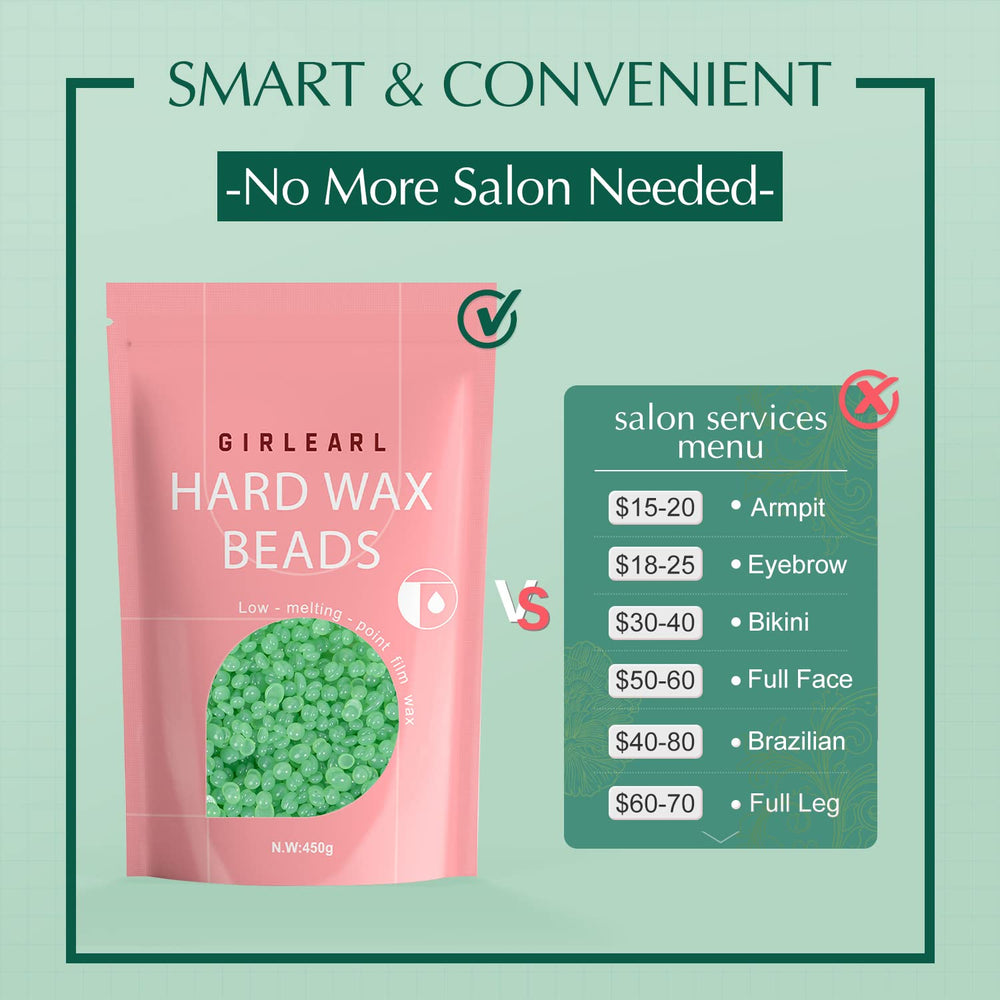GIRLEARLE At-home waxing setup with 1 lb beads for savings.