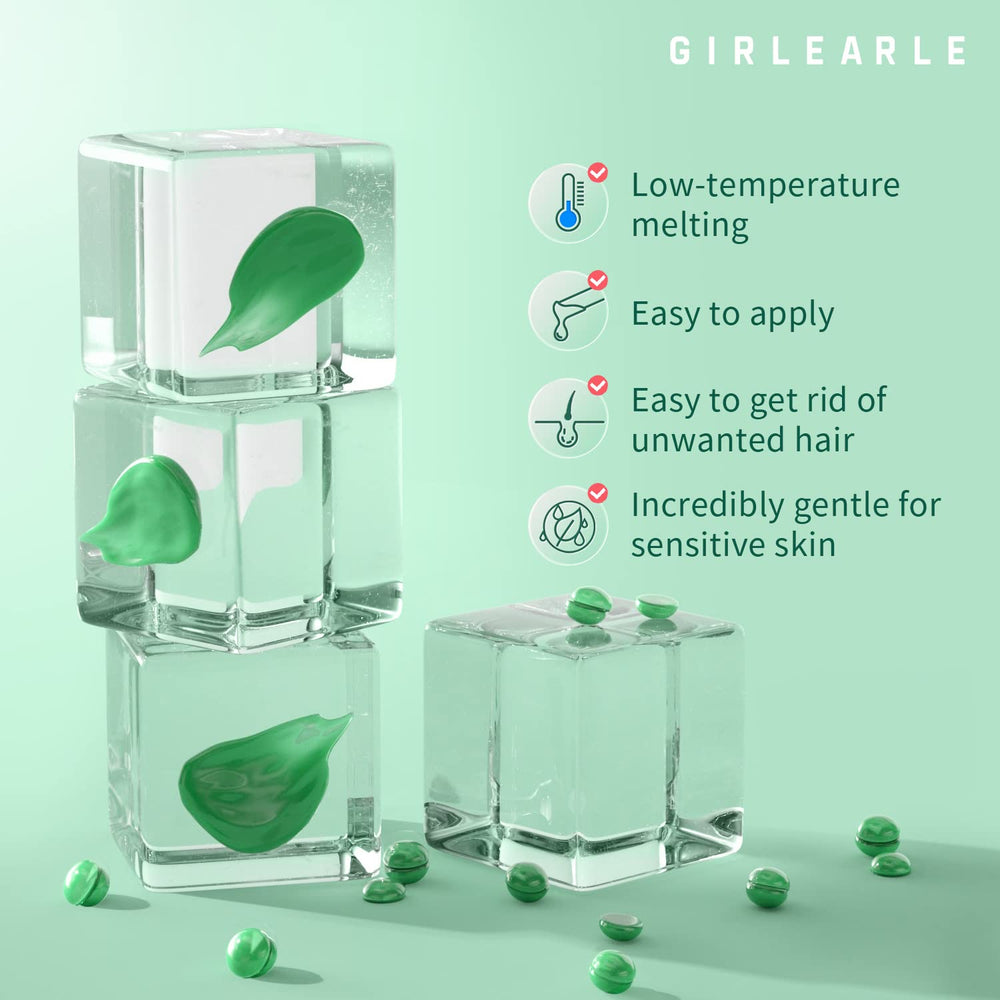GIRLEARLE Wax Beads for facial waxing with soothing aloe vera.