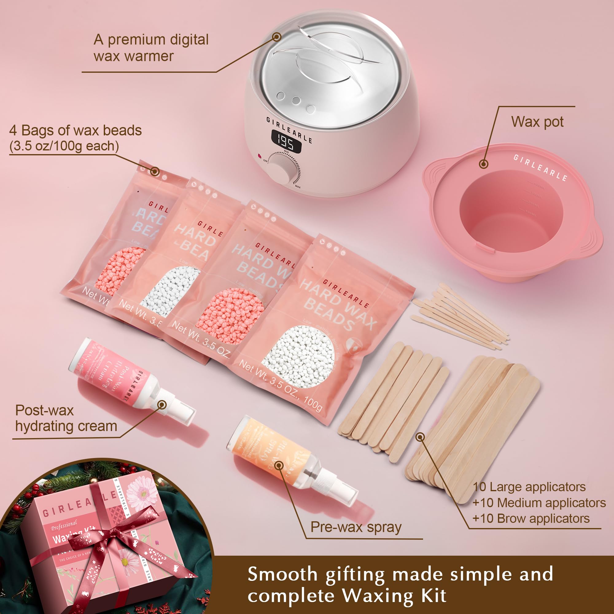 GIRLEARLE 30 wooden applicators for precise, hygienic waxing application