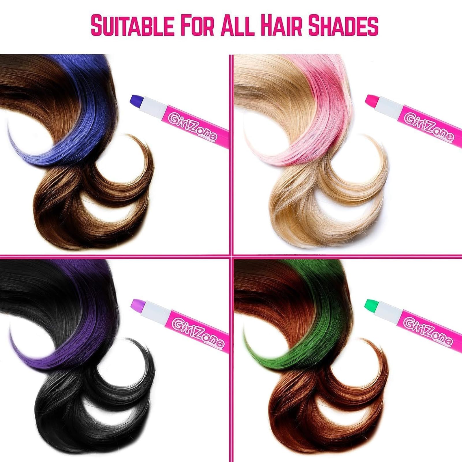 GirlZone Tizas para el pelo, colores metalicos para brillos en cabello y looks festivos.