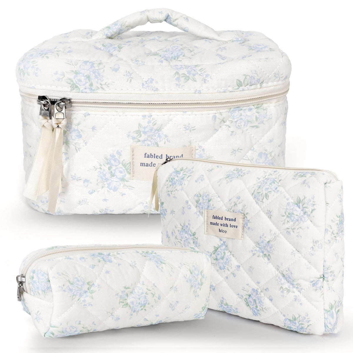 GISMTR cotton quilted makeup bag front view, travel-ready organization.