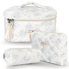 GISMTR cotton quilted makeup bag front view, travel-ready organization.