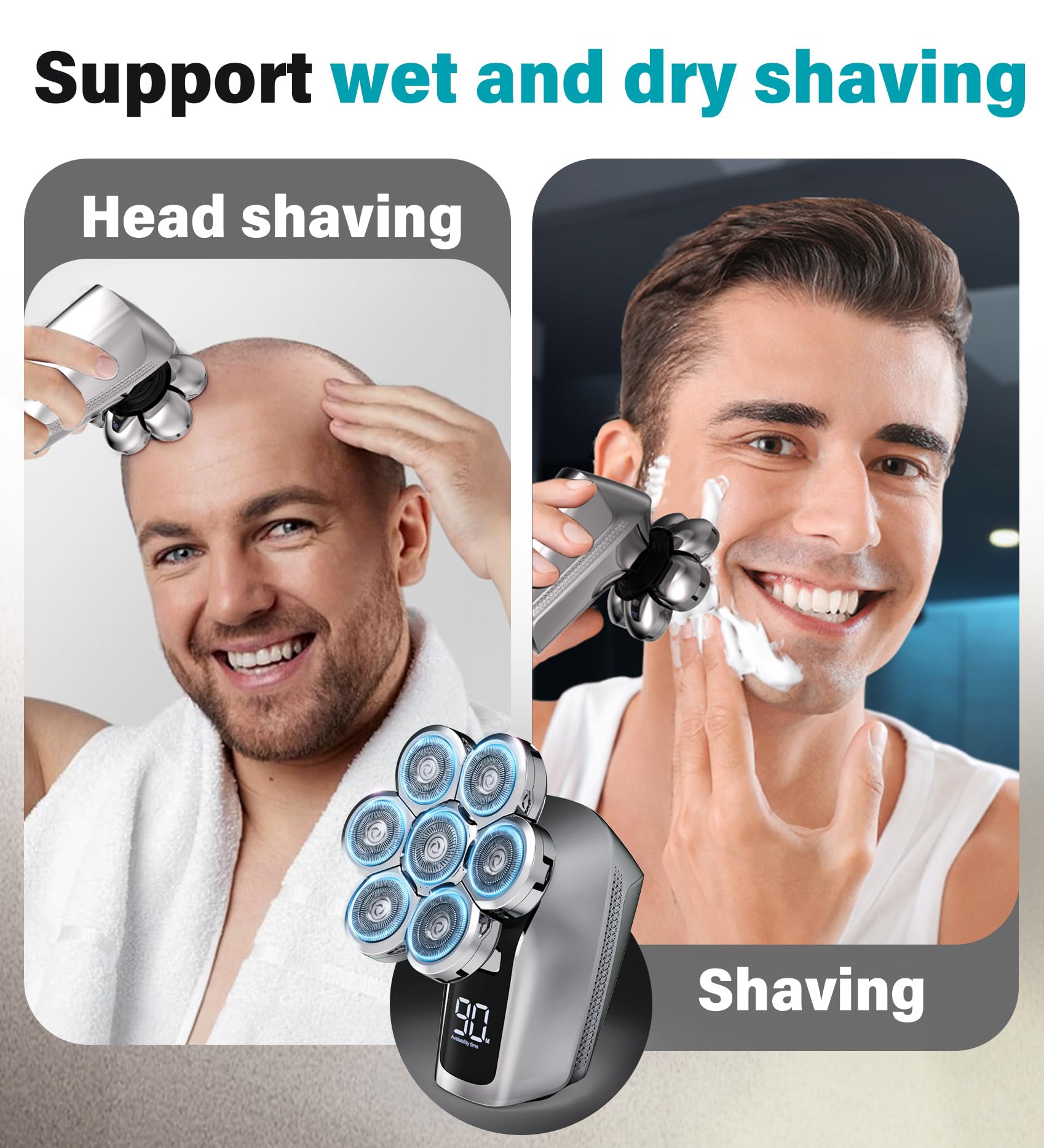 Gisaae shaver LED display shows charge level for on-the-go grooming.