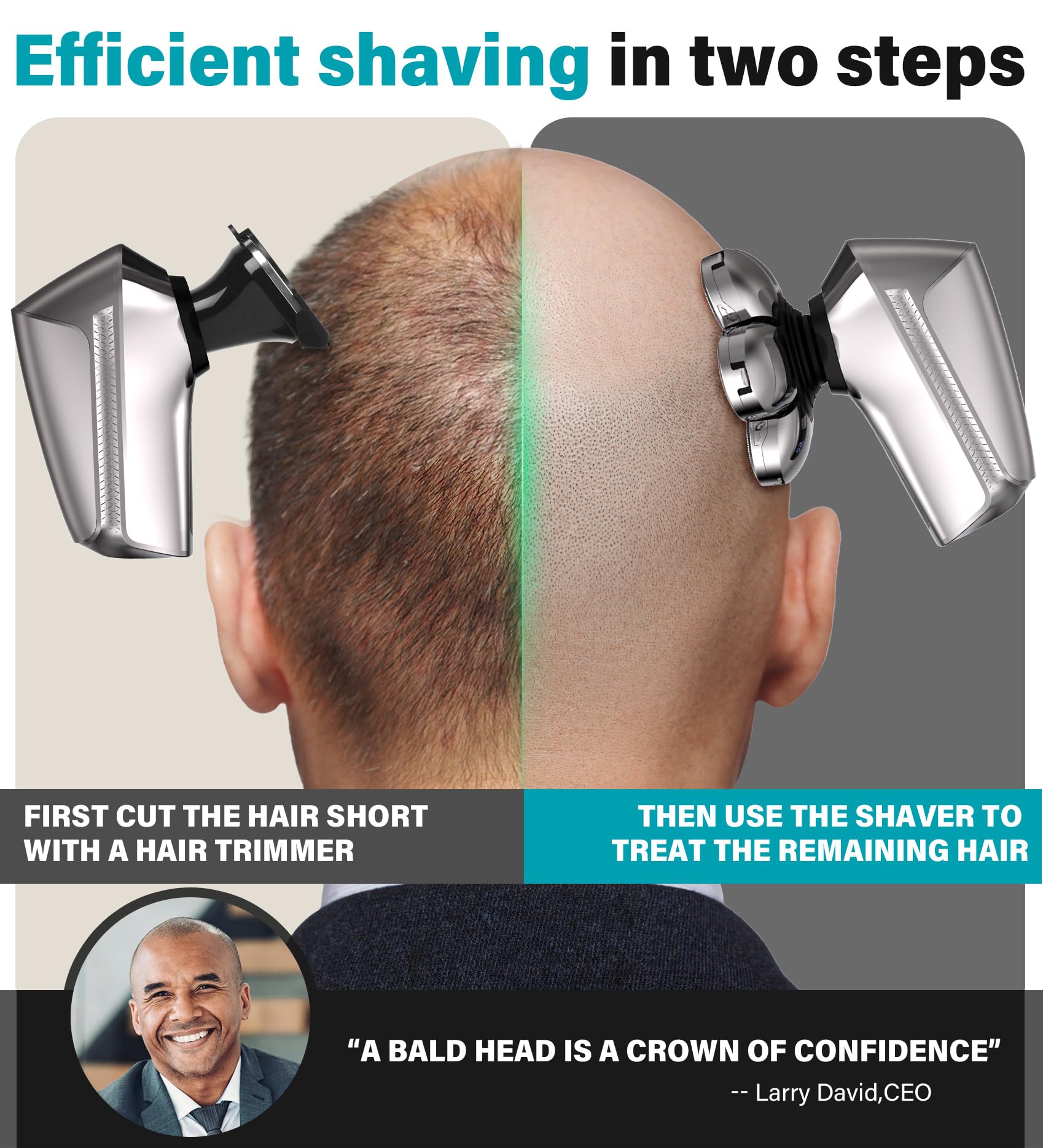 Gisaae precision head shaver fits the hand for easy reach across face.