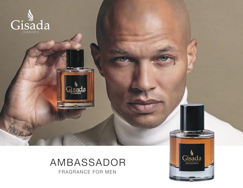 Gisada Ambassador Men label close-up: premium branding signals luxury fragrance