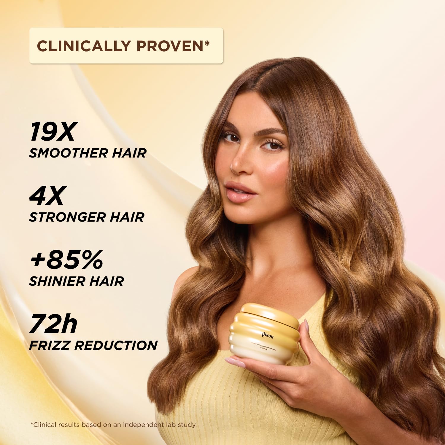 Gisou hair-care routine step guide illustrates multi-step hydration and shine plan.