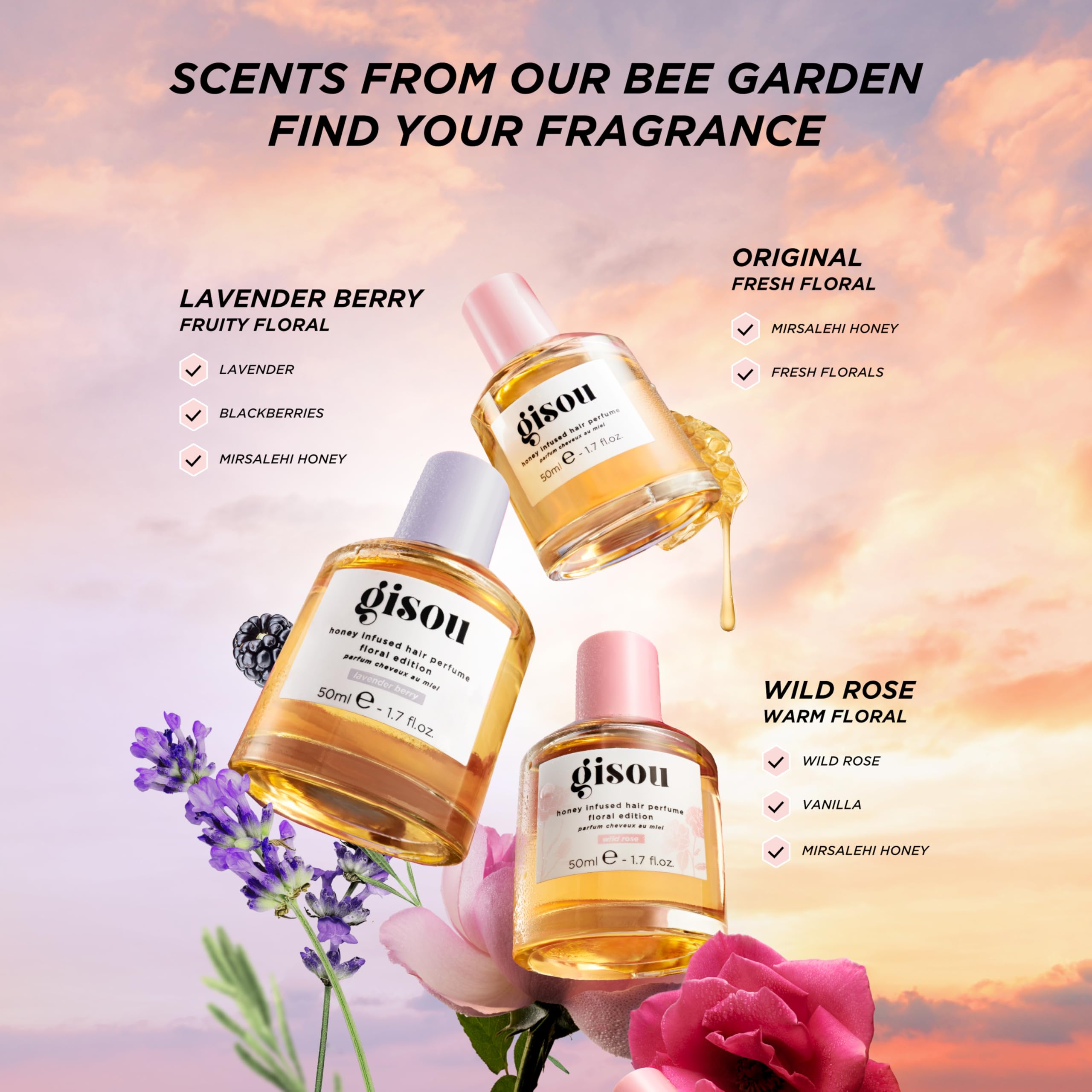 Gisou Honey Infused Hair Perfume on dry hair renews fragrance instantly.