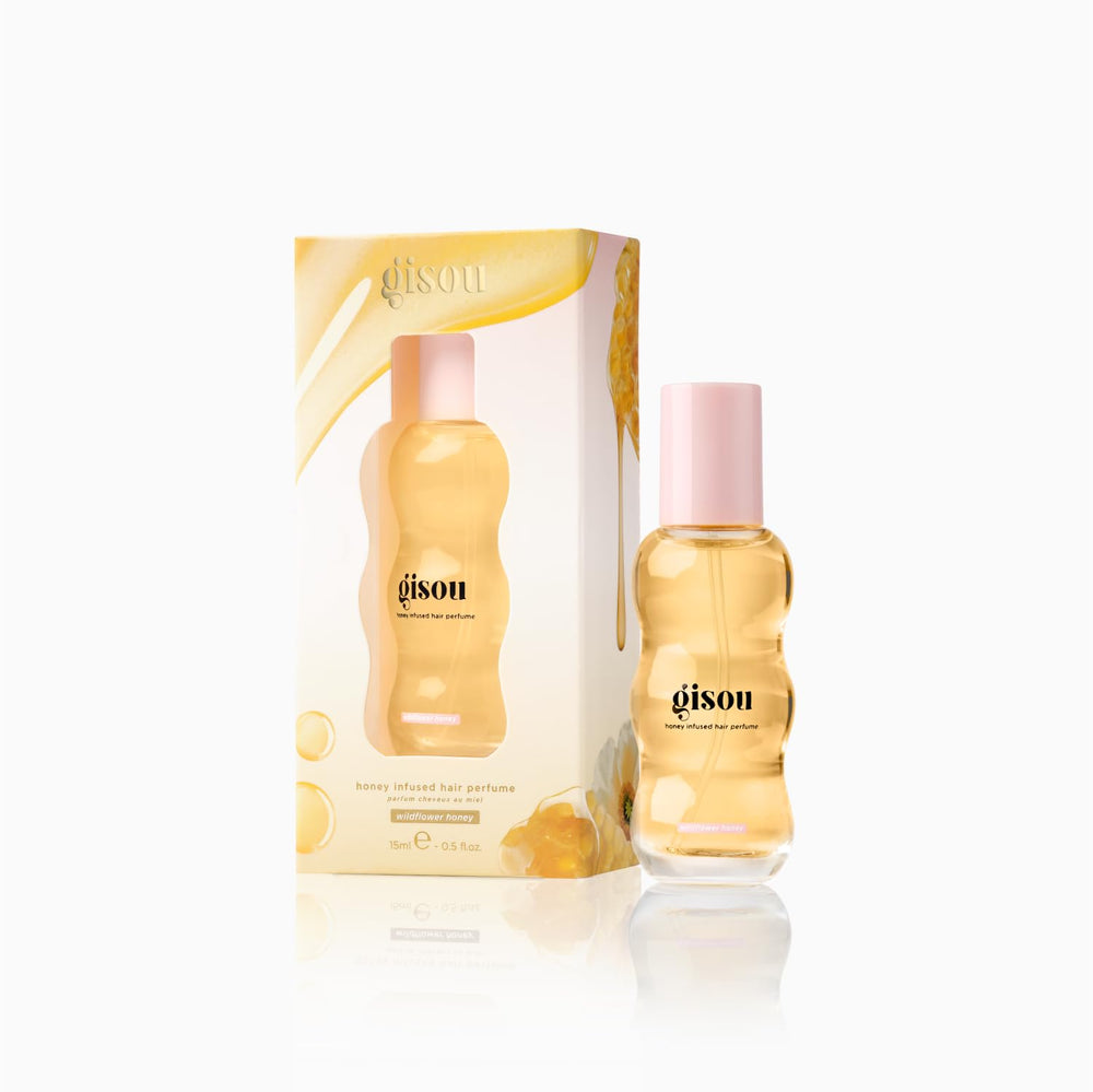 Gisou Honey Infused Hair Perfume Wildflower close-up of fragrance notes and honey glow.