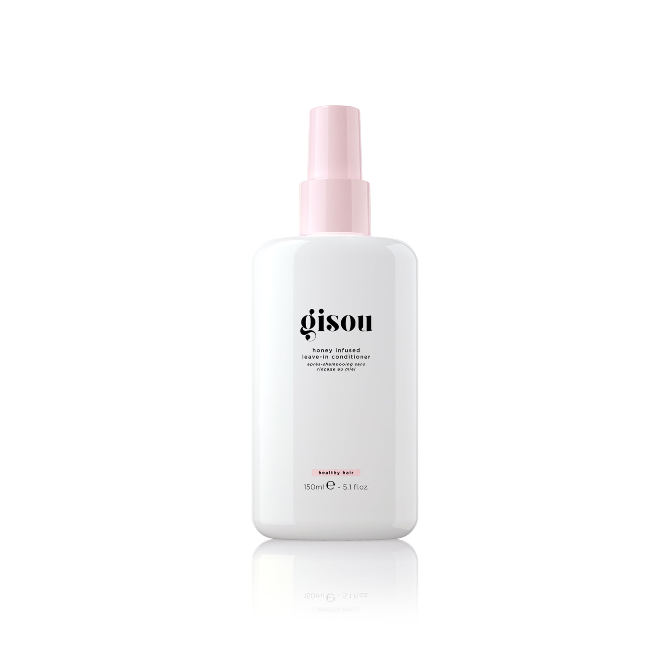 Gisou Honey Infused Leave-In Conditioner bottle closeup highlighting instant moisture