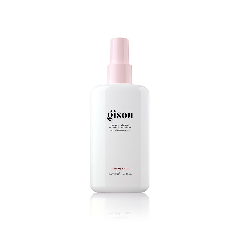 Gisou Honey Infused Leave-In Conditioner bottle closeup highlighting instant moisture