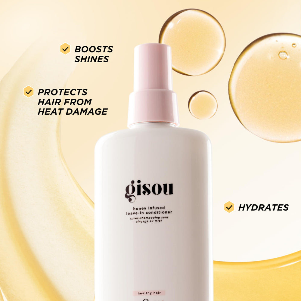 Gisou Honey Infused Leave-In Conditioner dispensing mist for easy, light application