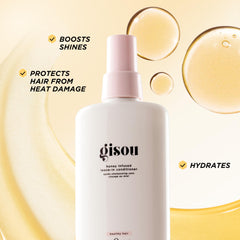 Gisou Honey Infused Leave-In Conditioner dispensing mist for easy, light application