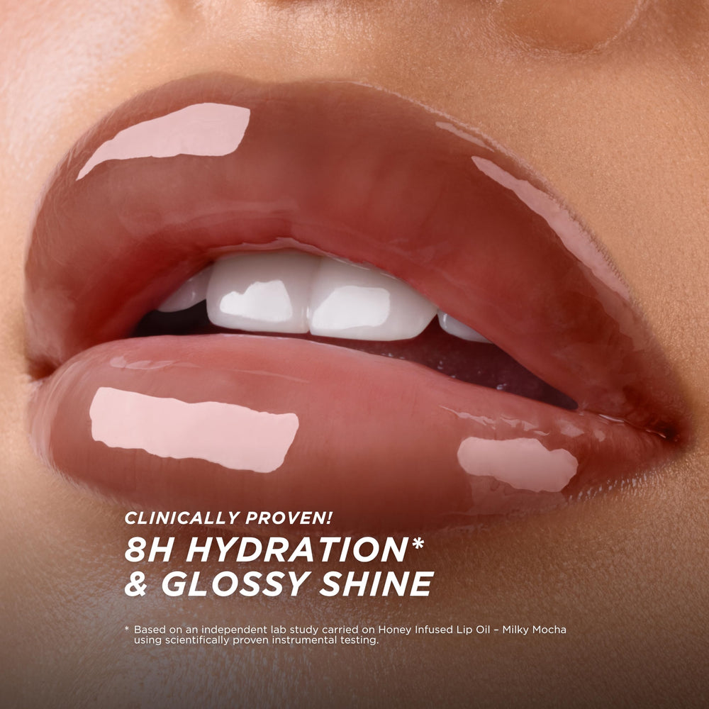 Gisou Honey Infused Lip Oil ingredients-mirsalehi-honey spotlights natural honey blend.