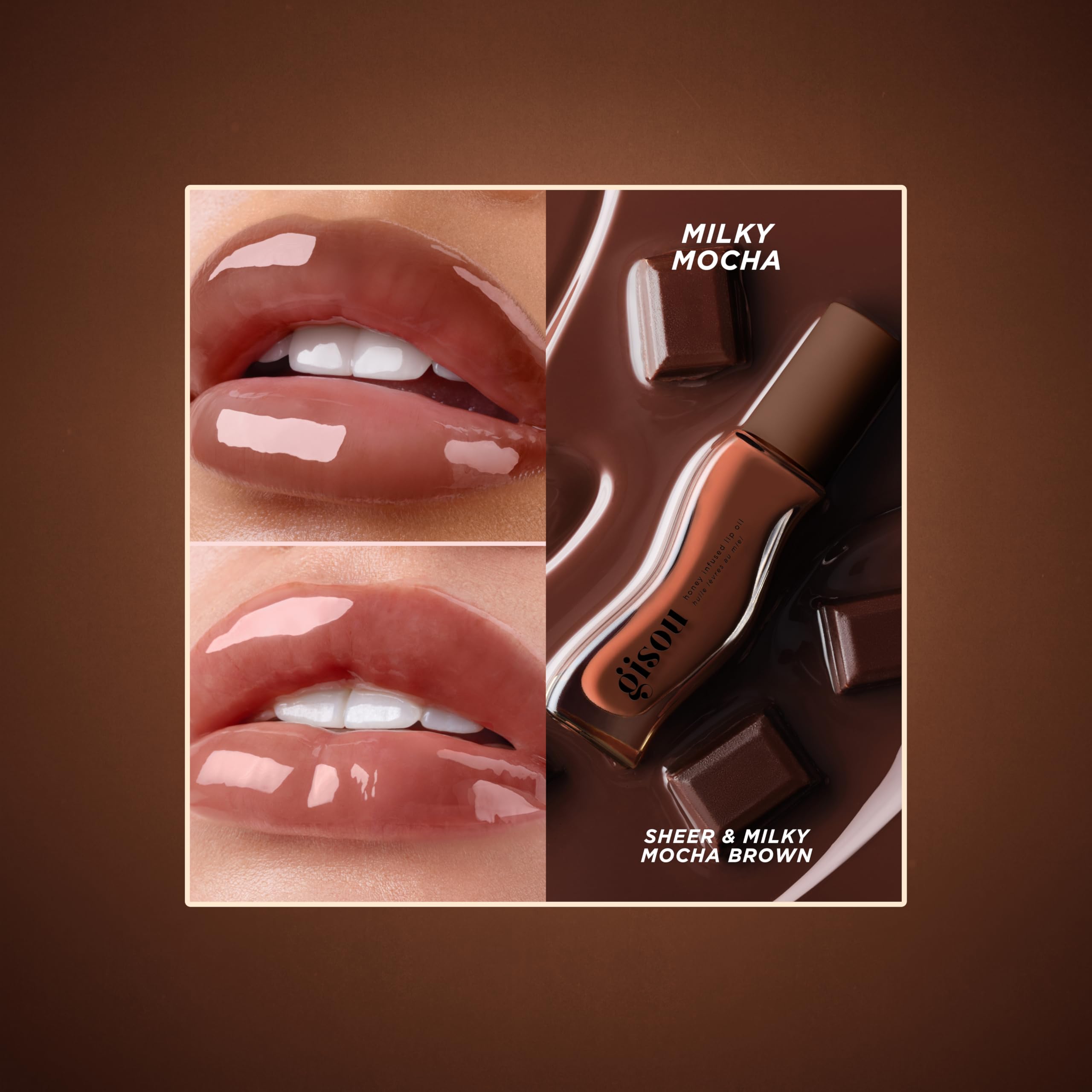 Gisou Honey Infused Lip Oil Mango Passion Punch applying demonstrates smooth application.