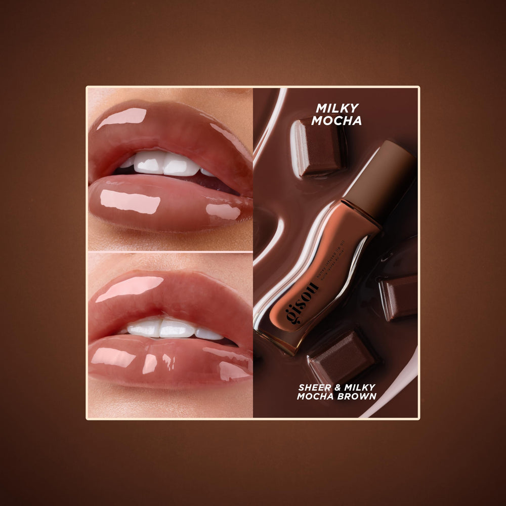 Gisou Honey Infused Lip Oil Mango Passion Punch applying demonstrates smooth application.