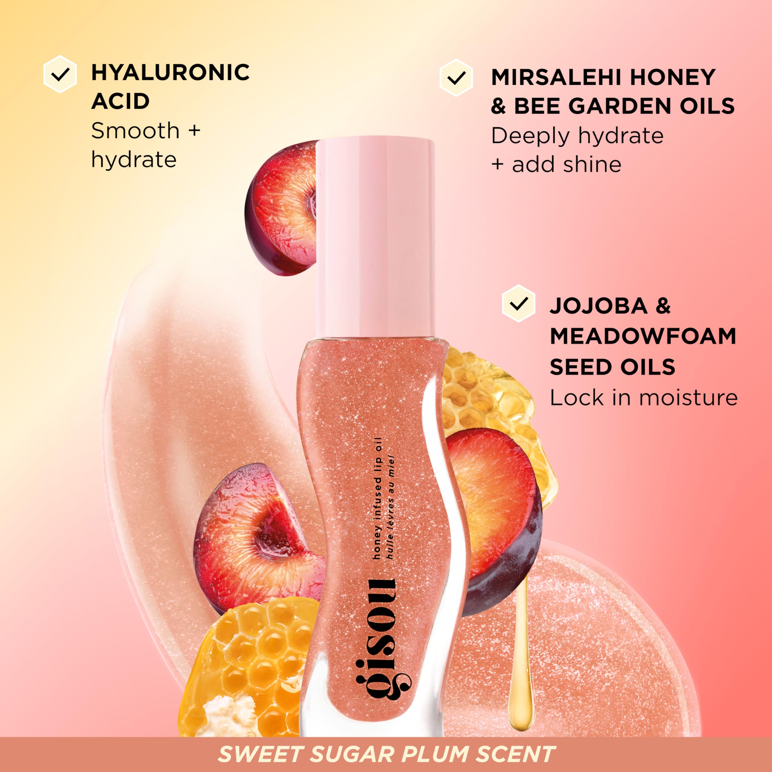 Gisou Honey Infused Lip Oil with Mirsalehi Honey and Bee Garden Oil Blend for hydration