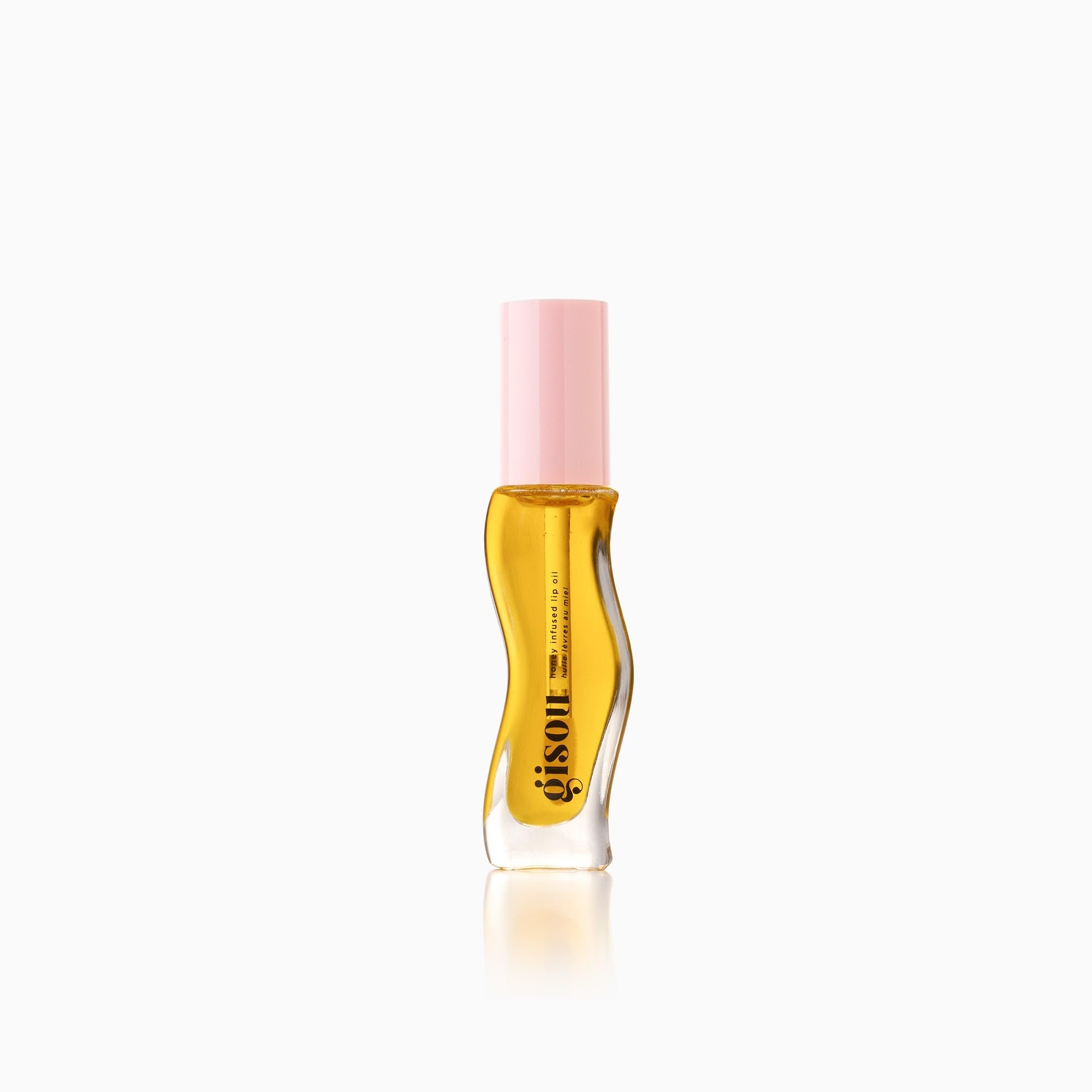 Gisou Honey Infused Lip Oil Raspberry Swirl shade swatch for juicy shine.