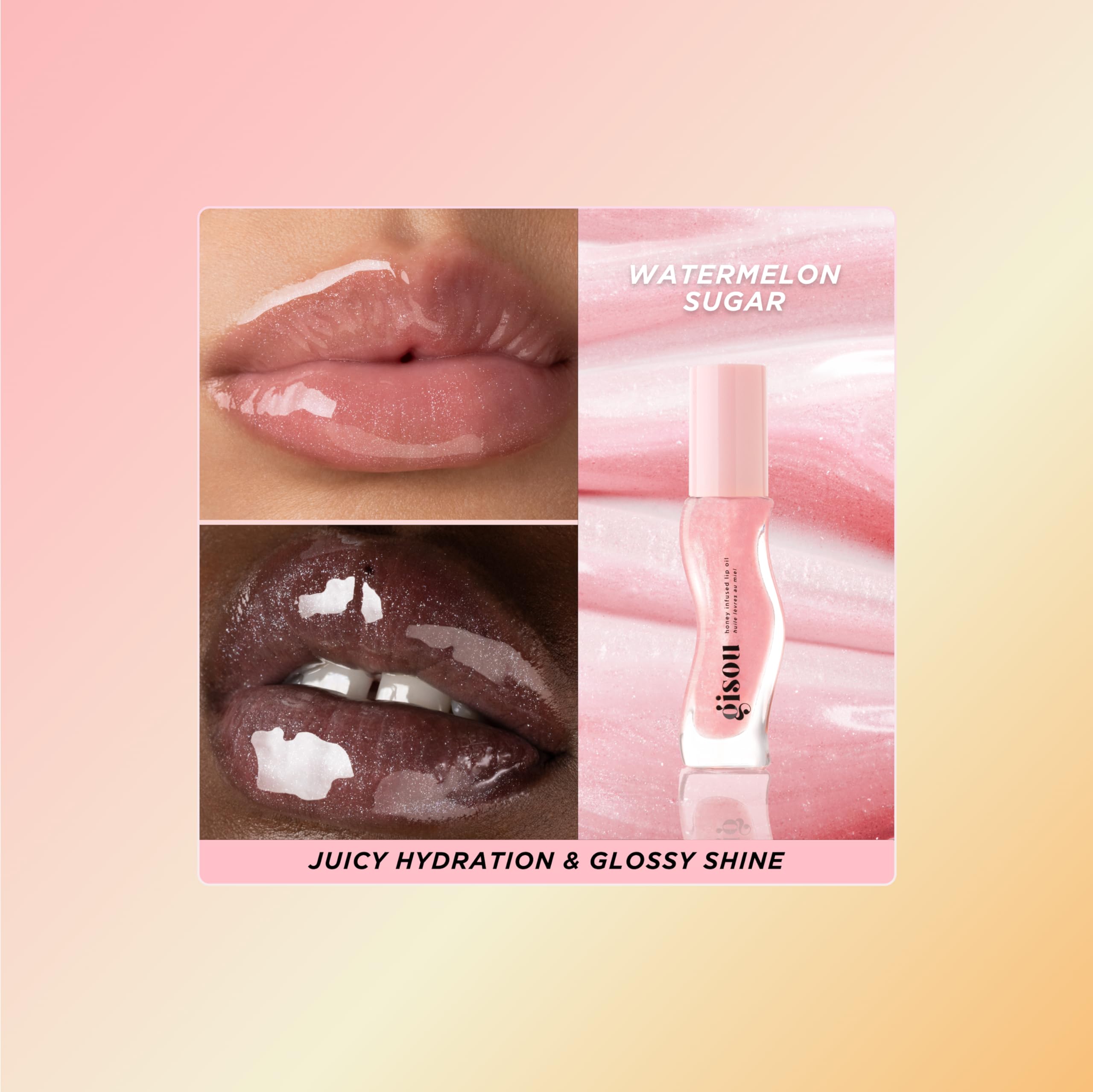 Gisou Lip Oil Watermelon Sugar swirls shade with lush gloss and nourishment