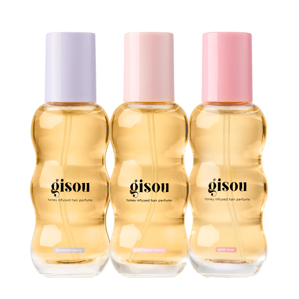 Gisou Take Me With You Spritz Set bottles closeup for hydrating shine on the go.