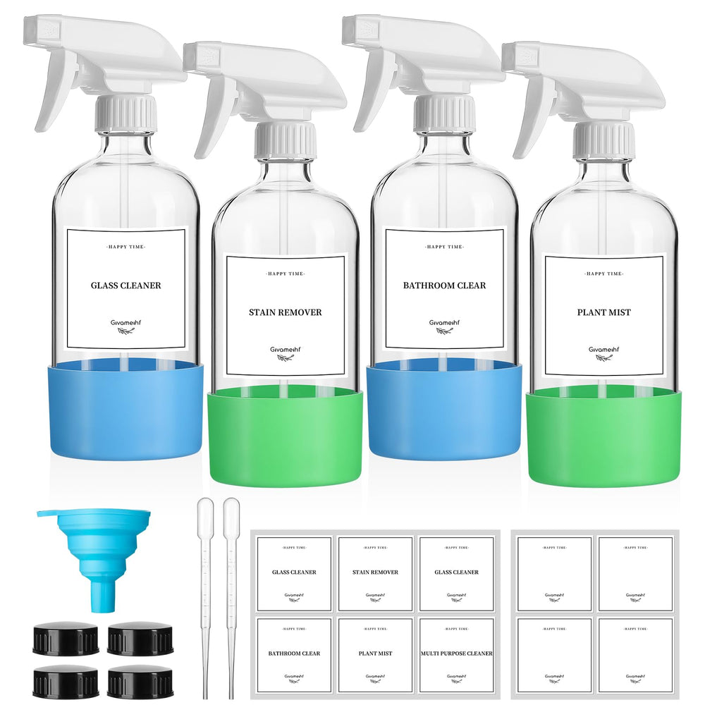 GIVAMEIHF 4-pack glass spray bottles with clear glass for durable cleaning solution storage