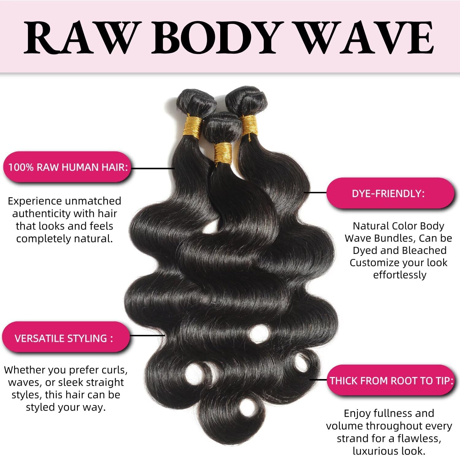 GIVEAMBW soft-texture body wave bundles close-up highlighting tangle-free smooth ends