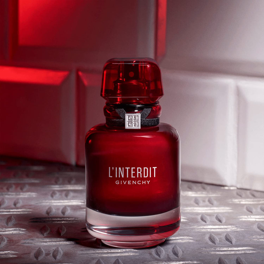 Givenchy L’Interdit Rouge cap reflects luxury packaging and premium feel.