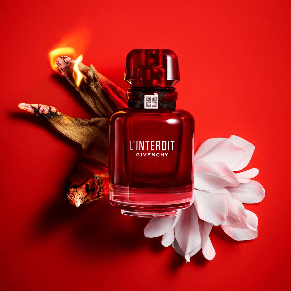 Givenchy L’Interdit Rouge travel-size-display hints a compact option for on-the-go.